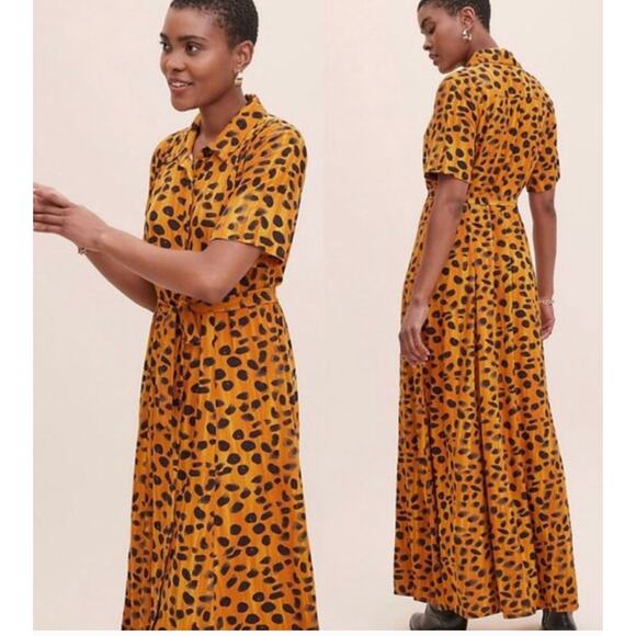 Anthropologie Porridge Vianne Maxi Shirt Dress Dot Cheetah Animal Print Size 4 - Picture 1 of 4